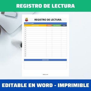 Plantilla de Registro de Lectura en Word Editable e Imprimible