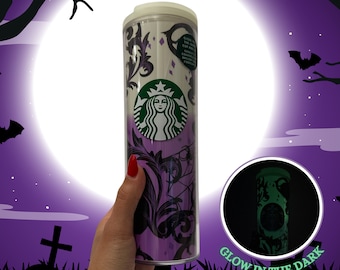 Starbucks glow in the dark skinny tumbler | glow in the dark starbucks tumbler | spider web starbucks cup | color changing 16 oz tumbler