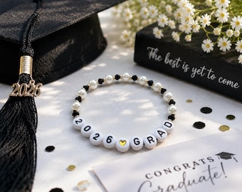 Personalized Class of 2026 Graduation Bracelet • Senior Gift for Her • Beaded Grad Bracelet • Grad Jewelry Keepsake • Custom 2026 Bracelet