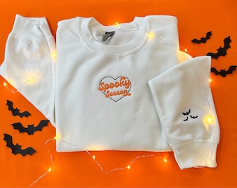 Spooky season Halloween Crewneck Sweatshirt, Embroidered Bats, Halloween Crewneck Sweatshirt, Halloween Sweater, Spooky Season, Fall Shirts