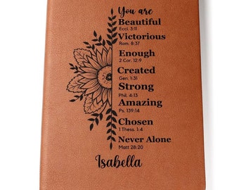 Christian Bible Verse Sunflower Journal, pianificatore cristiano, diario in pelle personalizzato, taccuino della Bibbia di preghiera, regali religiosi