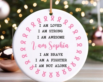 Gepersonaliseerd sieraad borstkanker, sieraad kankerbewustzijn, ring-de-bel-ornament, cadeau kankeroverlevende, aandenken kankeroverlevende