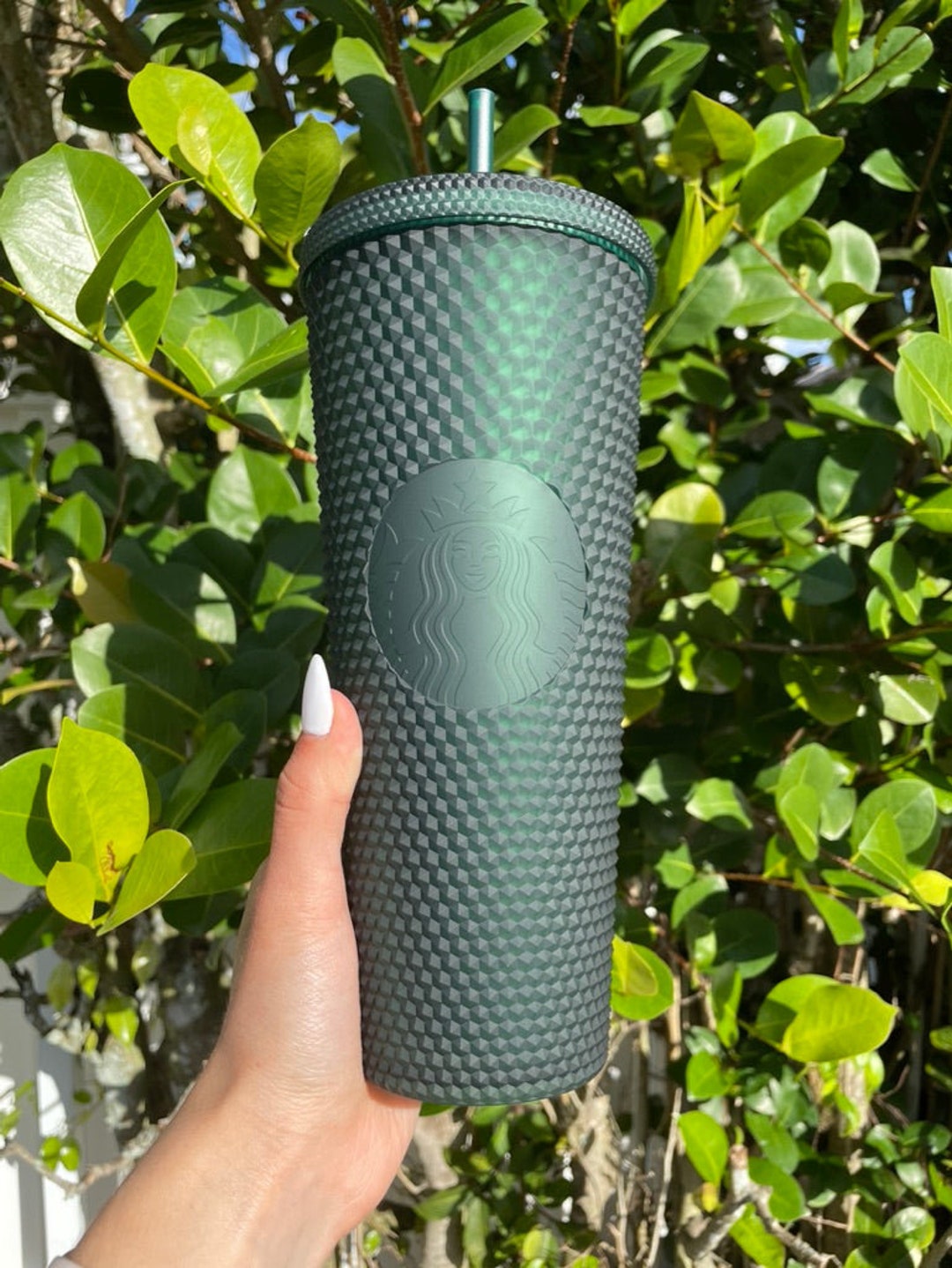 Starbucks Matte Dark Green Soft Touch Studded 16oz Tumbler Cold Cup ~ NWT
