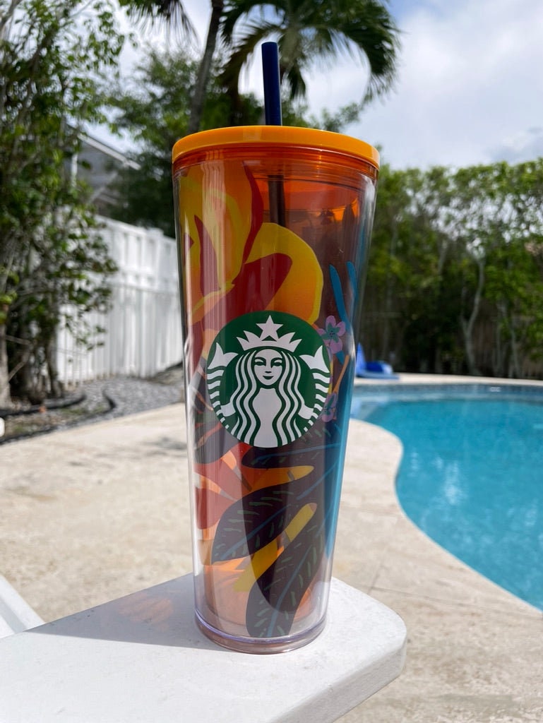 Starbucks Summer 2022 Tropical Orange Floral Cold Cup Summer Collection  Limited Edition New Cup Release Starbucks Venti Tumbler 