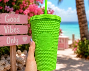 Starbucks neon grüner großer 16 Unzen Becher | Starbucks Nietenbecher | Green Grande | Sammeltasse | Kunststoff wiederverwendbar