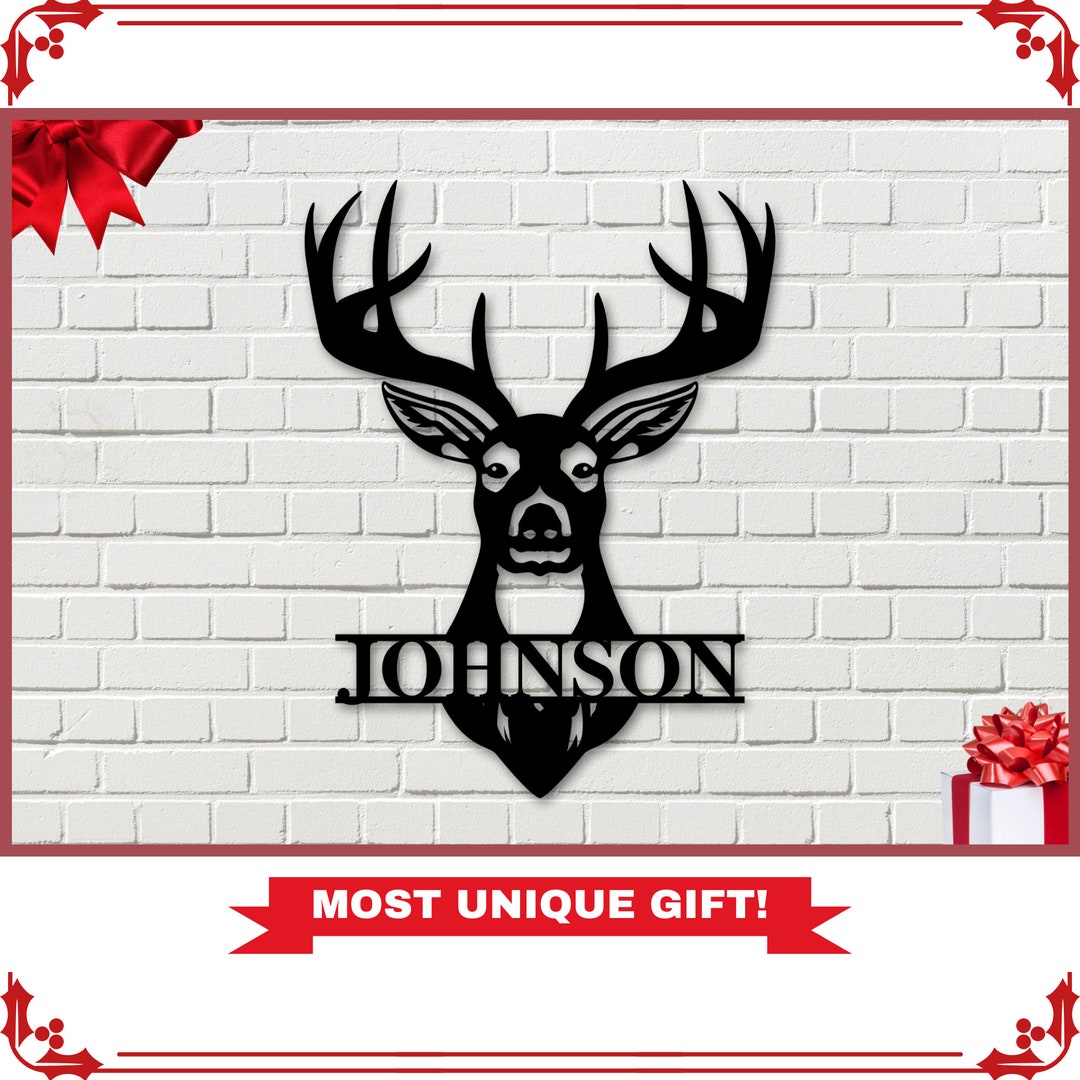 Deer Antler Name Sign, Hunting, Personalized, Family Name Metal Sign