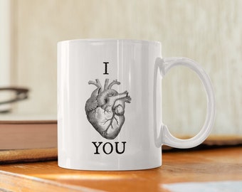 I Heart You, Nurse, Doctor, Healthcare Gift,, Valentines Day Gifts for Wife Husband Girlfriend Boyfriend, Anatomical Heart Mug