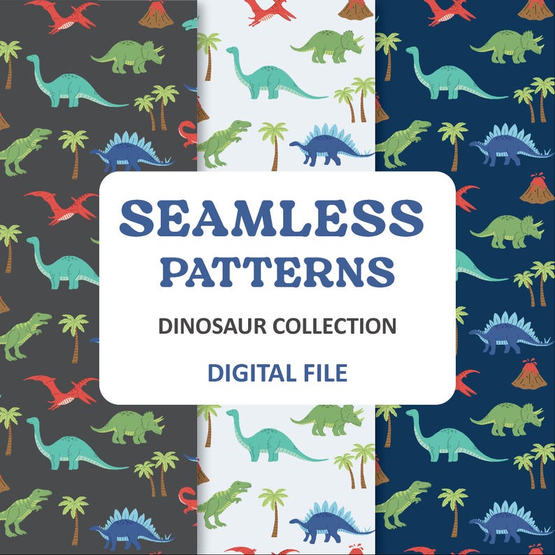 Colorful Dinosaur Pattern: Hand-drawn Jurassic Print (digital Download ...