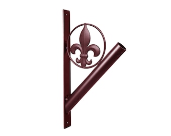 Flag Pole Holder – Rustic Fleur de Lis Iron Bracket Mount Outdoor Wall Décor for House, Strong and Rust Free Coated, 1-1/8” Inner Diameter