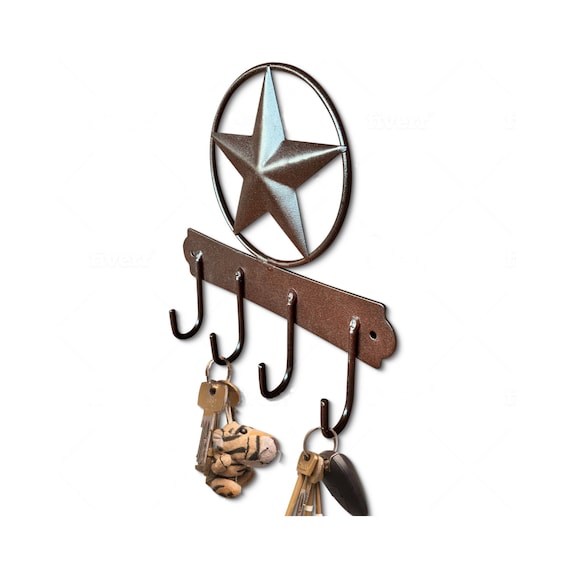 Texas Country Western Key Holder - Rustic Wall Décor Key Hanger for Home, Vintage Metal Key Hangers for Wall, Star Key Rack Hook Holders