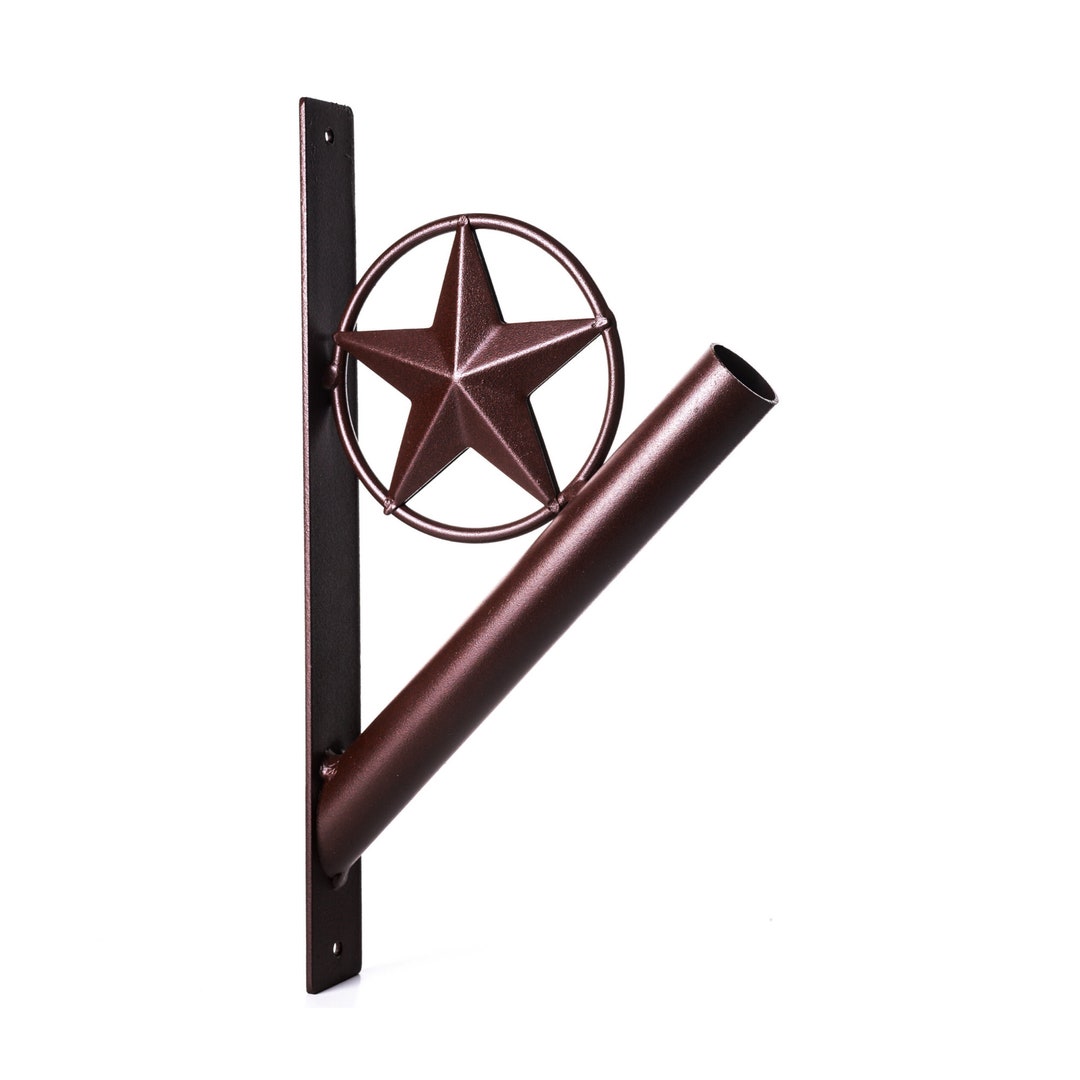 Flag Pole Holder Texas Rustic Iron Star Bracket Mount Outdoor Wall