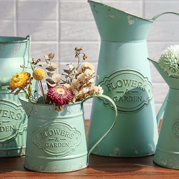 Touch of Shabby Chic Elegance to Your Home Decor with this Metal Jug Vase Pitcher Flower Holder