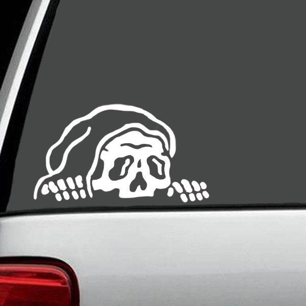 Car Stickers - Car Decals - Vinyl Decals - Halloween - Grim Reaper Lurking - Spooky Stickers - Skeleton Peeker