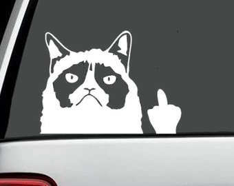 Car Decals - Car Stickers - Vinyl Decals - Grumpy Cat Middle Finger