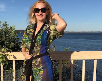 Peacock Unisex Kimono Robe