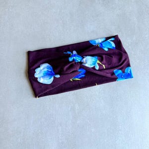 Purple Blue Floral Knot Headband | Stretch Twist Hairband | Cool-Tone Floral Accessory
