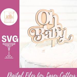 File SVG per decorazioni per torte Oh Baby Boho Baby Shower di genere neutro, file di download digitale tagliato al laser SVG, decorazioni per torte a strati retrò Hippie Boho