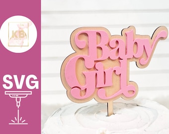 Retro Boho Layered Baby Girl Baby Shower Cake Topper SVG File, Laser Cut Digital Download File, Baby Shower Cake Topper SVG, Hippie Boho