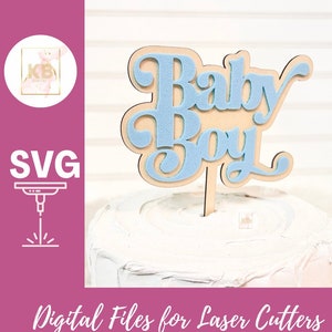 Retro Boho Geschichtete Baby Boy Shower Cake Topper SVG-Datei, Laser geschnittene digitale Download-Datei, Baby-Dusche-Kuchen Topper SVG, Boy Hippie Boho