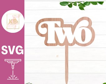 Retro Boho två andra födelsedag lager tårtdekoration SVG-fil, laserskuren digital nedladdningsfil, SVG Hippie Boho Flower Power tårtdekoration