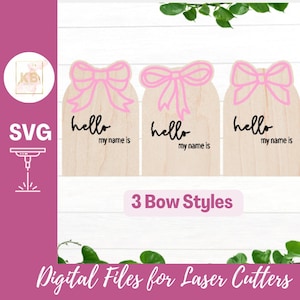Namensoffenbarung, Kokett-Bogen-Namenansage 3er-Set Digital Download SVG-Datei für Laserschneidemaschinen, Girly Bow-Krankenhausdekor