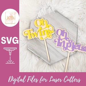 File SVG per decorazioni per torte gemellari, per baby shower, retrò, boho, multi-nascita, taglio laser, download digitale, decorazioni per torte a strati hippie boho