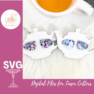 Boucle d'oreille et tasse à thé fête des mères carte fichier numérique SVG laser, cadeau de goûter SVG, acrylique Scrapbuster Post boucle d'oreille SVG, mini ensemble maman et moi