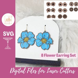Plik SVG Scrap Buster, grawerowany laserowo cięcie kwiatowy drewniany zestaw kolczyków DigitalPlant Lady Garden, róża, fiołek, stokrotka, piwonia, słonecznik, lilia