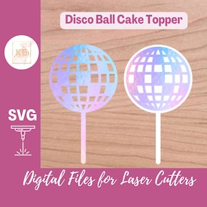Boule disco miroir rétro avec bijoux pour gâteau fichier laser SVG en téléchargement numérique, gâteau d'anniversaire, blancs de décoration de fête, centres de table de décoration de table