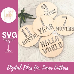Accesorio de fotografía de hospital moderno, rápido y sin grabado, hitos mensuales, archivo SVG láser digital, accesorio de guardería para regalo de recién nacido