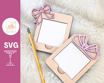 Desktop Post Note Coquette Bow Holder Digital Download SVG for Laser Cutting Machines, Office Teacher Appreciation Sorority Gift Admin