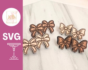 Coquette Bow Stud Earring SVG, Wood Scrapbuster Digital SVG File, Quick Laser Project, Diode Friendly Laser File, Engraved Earring Stud SVG