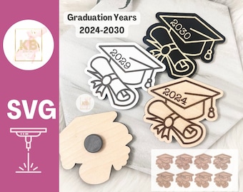 Magnesy na ukończenie szkoły w 2026 roku, dyplom z czapką, grawerowany laserowo, cyfrowy plik SVG, plik laserowy z prezentem na ukończenie szkoły, pamiątka z uroczystości ukończenia szkoły