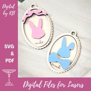 Ostern Jakobsmuschel Oval Hase Bogen Korb Tag, Kokette Vintage Band, Laser Digital Download, SVG PDF Datei, Junge Mädchen Geschenkkorb Alphabet Buchstabe