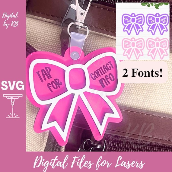 Contact ID School Bookbag Bow NFC Tag Keychain, Tap for Contact Info SVG Digital Download Laser File, Coquette Girly Teen Tween GenZ Bow