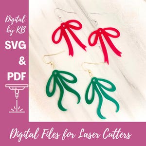 Pendientes colgantes con lazo coqueto SVG y PDF, lazo con bucles Swag Drape, archivo láser de descarga digital de acrílico Scrapbuster, adornos para lazos navideños