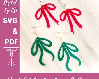 Brinco pendente com laço coquete SVG e PDF, laço Swag Drape Loopy, arquivo digital para download a laser Scrapbuster em acrílico, dedilhados de laço de Natal