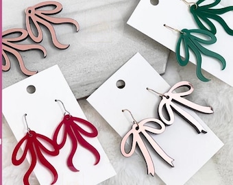 Swag Drape Loopy Bow, Coquette Bow Drop Dangle Earring SVG, Acrylic Scrapbuster Digital Download Laser File, Holiday Christmas Bow Findings