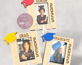 Commencement Graduate Keepsake Pic, 2025 Graduation Senior Wallet Photo Frame Cap Diploma Magnet Laser Cut Engraved Digital SVG File Bundle