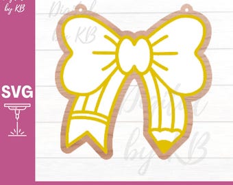 Teacher Door Sign, Education Paint Party DIY Wall Decor, Coquette Bow Pencil, Whimsy Fun Door Sign, Laser SVG File Back to School Gift 2025