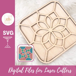 Panneau mural suspendu en couches de carreaux de mosaïque, fichier SVG en téléchargement numérique pour machines de découpe laser, fichier de coupe Mandala mosaïque contour floral