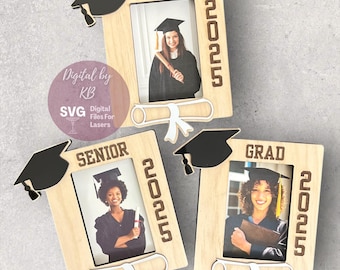 2025 Graduation Senior Wallet Photo Frame Cap Diploma Magnet Laser Cut Engraved Digital SVG File Bundle,  Commencement Graduate Keepsake Pic