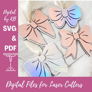 Etichetta per cestino moderno a strati fiocco Coquette SVG PDF file digitale da scaricare, etichetta regalo, ornamento per calza con fiocco per ragazze adolescenti e adolescenti GenZ