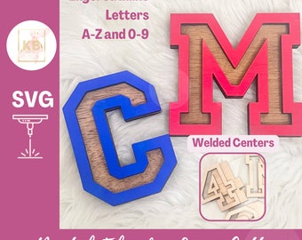 Varsity Collegiate Inline Layered Alphabet Letters A-Z, Numbers 0-9 SVG Laser Digital Download, Scalable Vector Inline Font Glyphs Backer