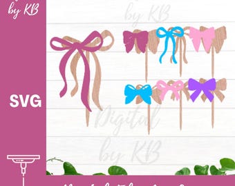 Coquette Layered Bow Tree Pick, Centerpieces, Floral Pick, Loopy Vintage Ribbon, Laser Digital SVG File, Birthday Party, Bridal, Baby Shower