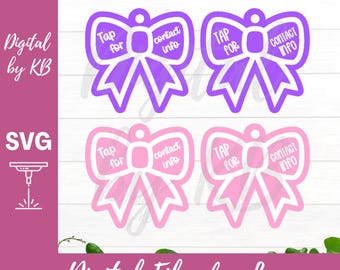 2026 Bow NFC Tag Keychain Contact ID School Bookbag, Tap for Contact Info SVG Digital Download Laser File, Coquette Girly Teen Tween GenZ