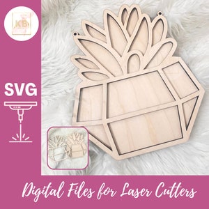 Descarga digital de archivo SVG láser de planta suculenta en maceta, archivo de kit de fiesta de pintura, letrero de planta colgante, cactus, helecho, serpiente, jade, cebra, planta de aloe