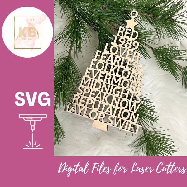 SVG Digital File Taylor Swift Albums Laser Ornament, Single layer stacked name tree, Double Layer Tree File, Glowforge Laser, XTool Ornament