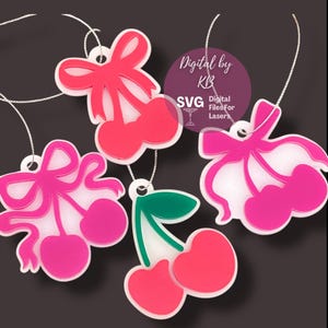 Cherry Coquette boog mandje tagornament, coquette vintage lint, laser digitale download SVG-pdf-bestand, Berry Galentines gelaagde dagcadeaulabel