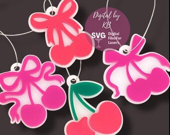 Cherry Coquette Bow Basket Tag Ornament, Coquette Vintage Ribbon, Laser Digital Download SVG PDF File, Berry Galentines Layered Day Gift Tag